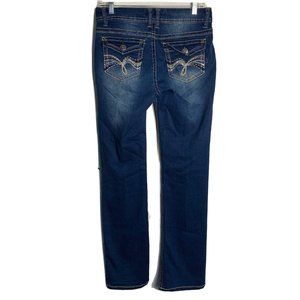 No Boundaries Juniors Jeans 7 32x32 Blue Denim Stretch Flap Pocket Low Rise Boot